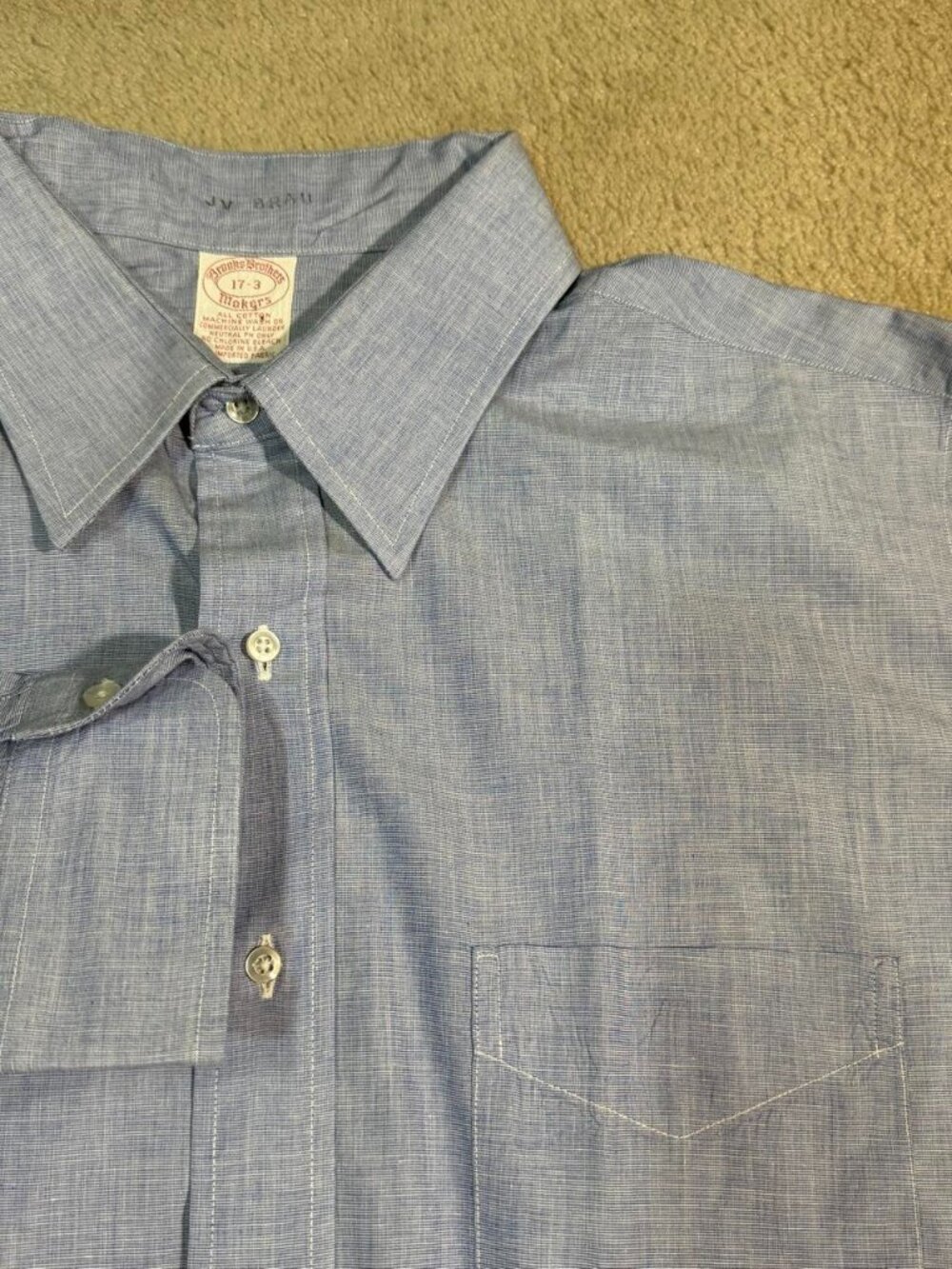 Vintage Brooks Brothers Makers button diwb Shirt 17-3 Blue USA Micro Check OCBD